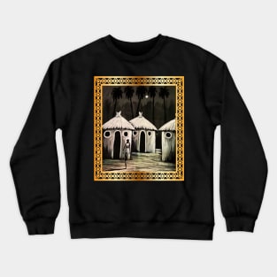 Mud Hut, African Artwork Crewneck Sweatshirt